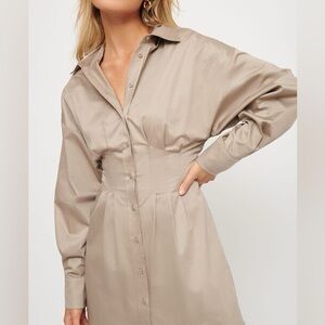 Dynamite Taupe Button-Up Dress